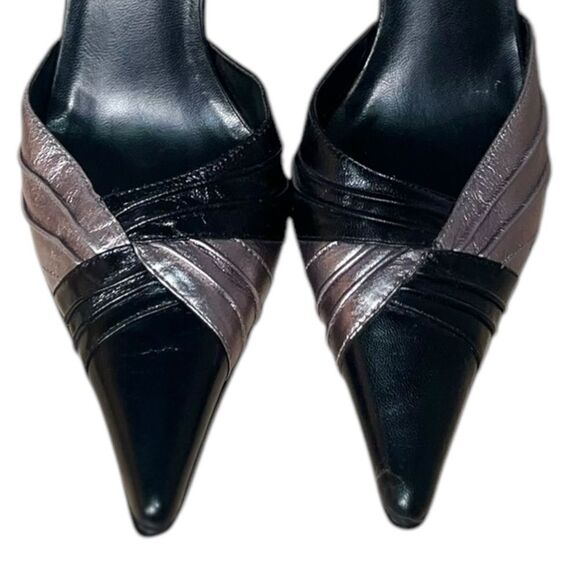 Black and Silver D'Orsay Pointed Toe Heels (W 7.5) - Picture 3 of 12
